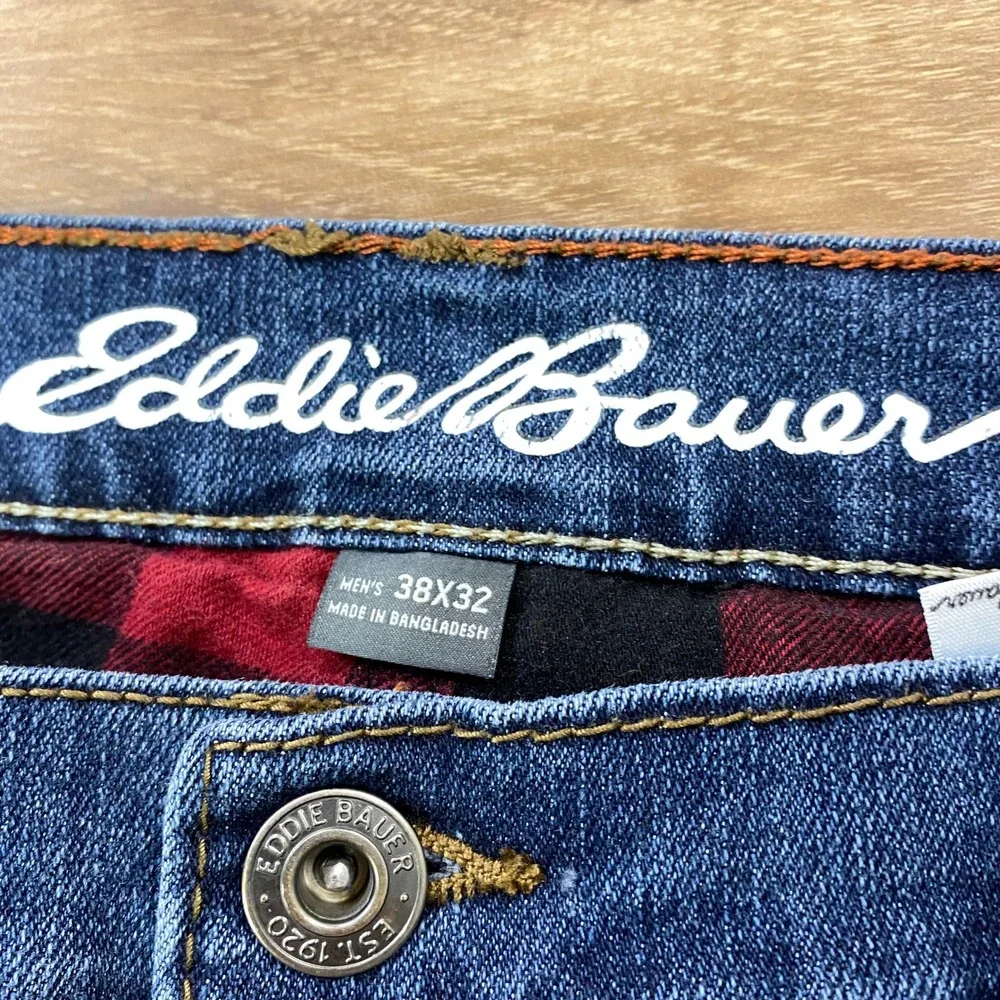 Eddie Bauer Flannel Lined Jeans Mens 38x32 Heritage Cotton Stretch Straight Blue